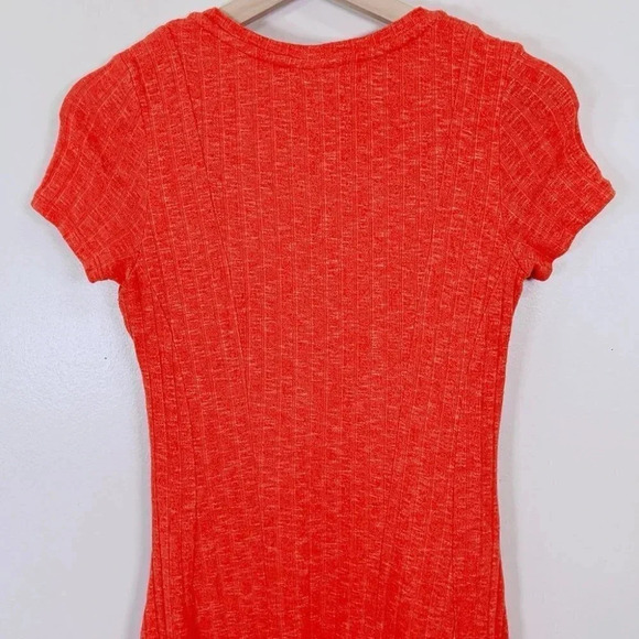 Anthropologie Dolan Ribbed Vneck Short Sleeve Fit And Flare Coral Dress - Picture 11 of 13